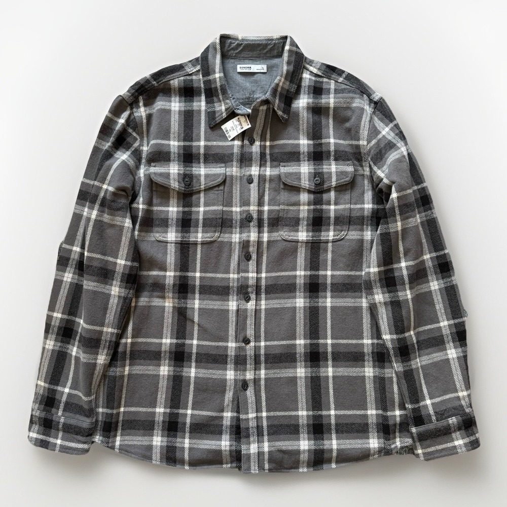 Sonoma NWT Flannel Shirt Jacket Sz XL Plaid Heavyweight Farmcore Western Cowboy